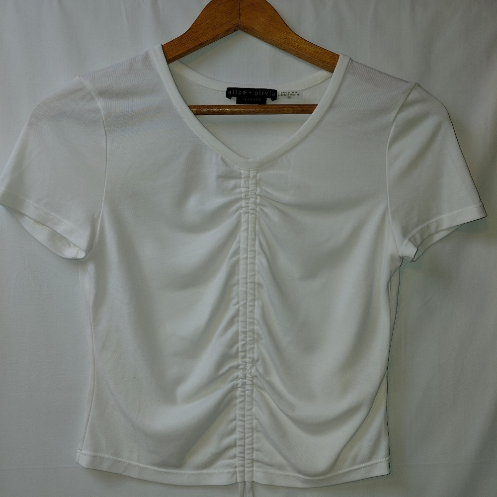 Alice + Olivia ‎ Baby Tshirt Ruched Cropped Women's Sz Small White